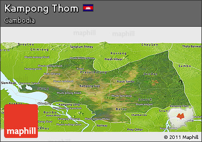Satellite Panoramic Map of Kampong Thom, physical outside
