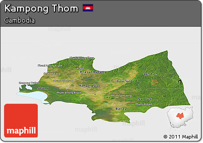 Satellite Panoramic Map of Kampong Thom, single color outside