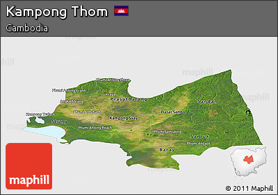 Satellite Panoramic Map of Kampong Thom, single color outside