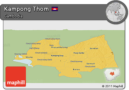 Savanna Style Panoramic Map of Kampong Thom, single color outside