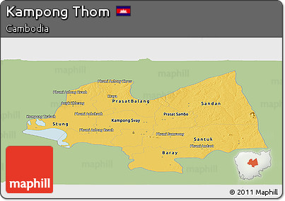 Savanna Style Panoramic Map of Kampong Thom, single color outside