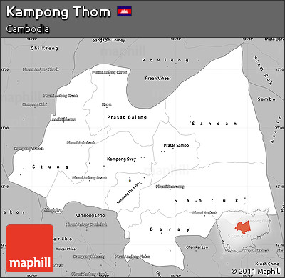 Gray Simple Map of Kampong Thom