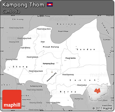 Gray Simple Map of Kampong Thom