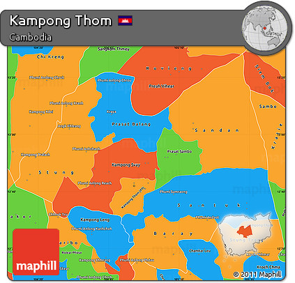 Political Simple Map of Kampong Thom