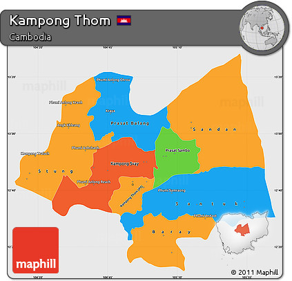 Political Simple Map of Kampong Thom, single color outside
