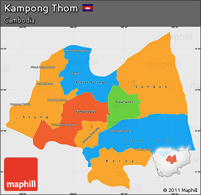 Political Simple Map of Kampong Thom, single color outside