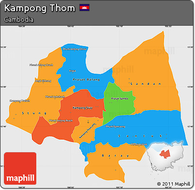 Political Simple Map of Kampong Thom, single color outside