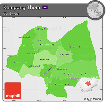 Political Shades Simple Map of Kampong Thom, single color outside