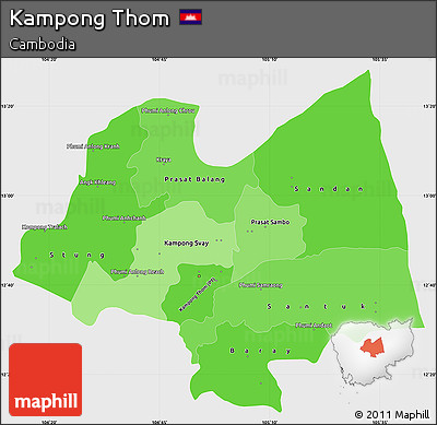 Political Shades Simple Map of Kampong Thom, single color outside
