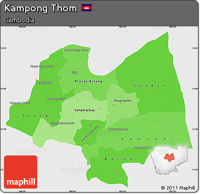 Political Shades Simple Map of Kampong Thom, single color outside