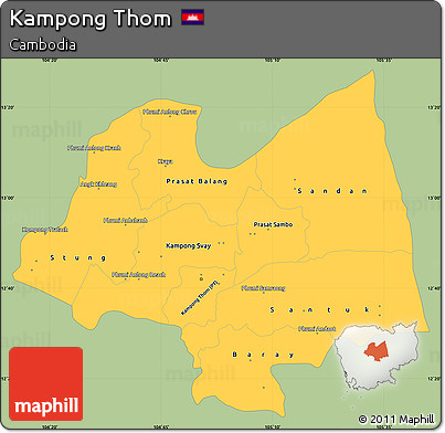 Savanna Style Simple Map of Kampong Thom, single color outside