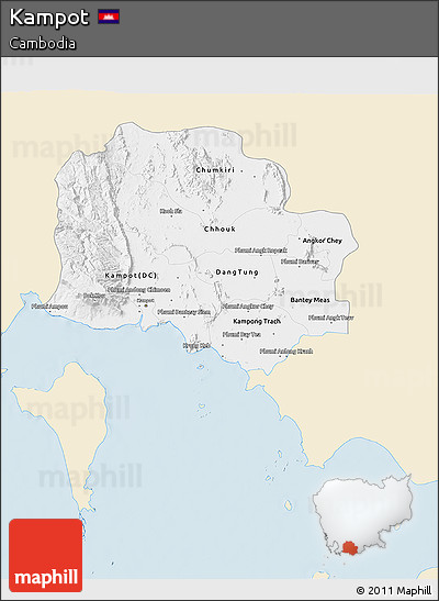 Classic Style 3D Map of Kampot, single color outside