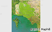 Physical 3D Map of Kampot, satellite outside