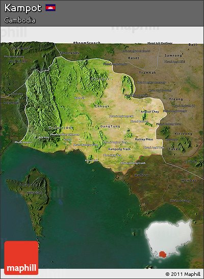 Satellite 3D Map of Kampot, darken