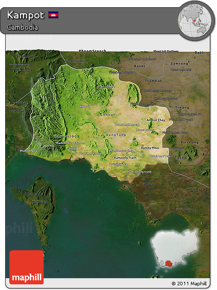 Satellite 3D Map of Kampot, darken