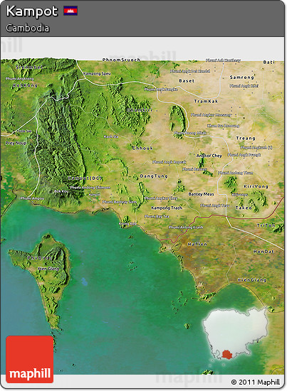 Satellite 3D Map of Kampot