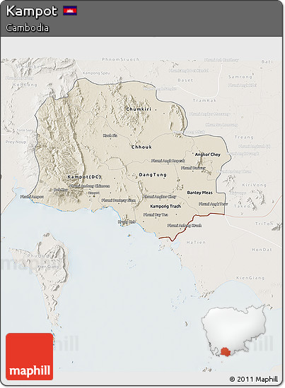 Shaded Relief 3D Map of Kampot, lighten