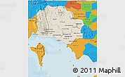 Shaded Relief 3D Map of Kampot, political outside
