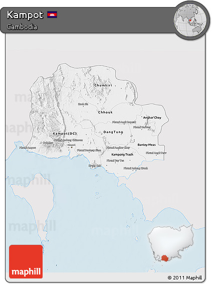 Silver Style 3D Map of Kampot, single color outside