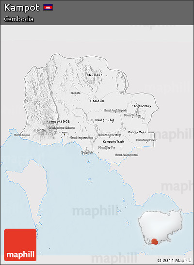 Silver Style 3D Map of Kampot, single color outside
