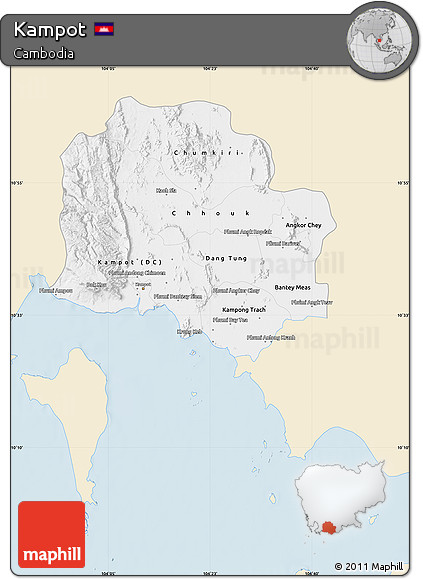 Classic Style Map of Kampot, single color outside