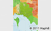 Physical Map of Kampot, political shades outside