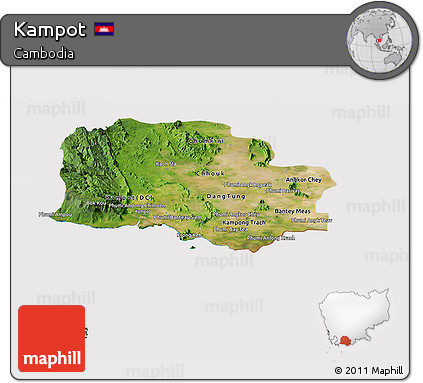 Satellite Panoramic Map of Kampot, cropped outside