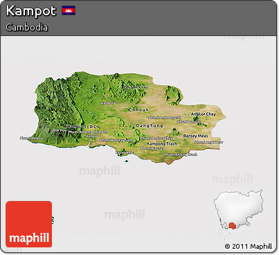 Satellite Panoramic Map of Kampot, cropped outside