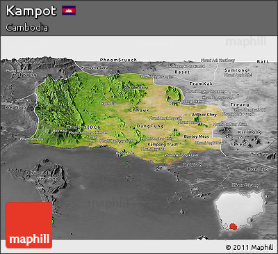 Satellite Panoramic Map of Kampot, desaturated