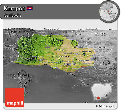 Satellite Panoramic Map of Kampot, desaturated