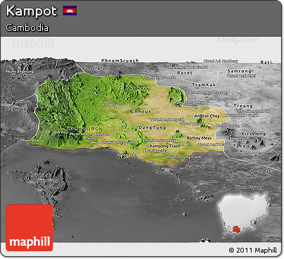 Satellite Panoramic Map of Kampot, desaturated