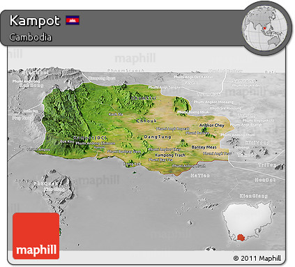Satellite Panoramic Map of Kampot, lighten, desaturated