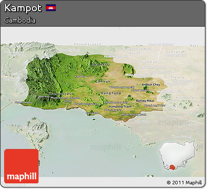 Satellite Panoramic Map of Kampot, lighten