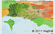 Satellite Panoramic Map of Kampot, political shades outside