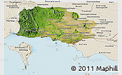 Satellite Panoramic Map of Kampot, shaded relief outside
