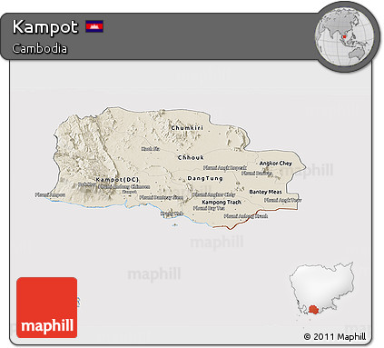 Shaded Relief Panoramic Map of Kampot, cropped outside