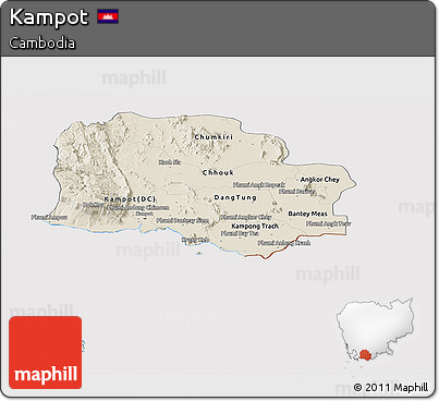 Shaded Relief Panoramic Map of Kampot, cropped outside