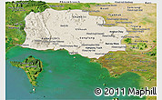 Shaded Relief Panoramic Map of Kampot, satellite outside
