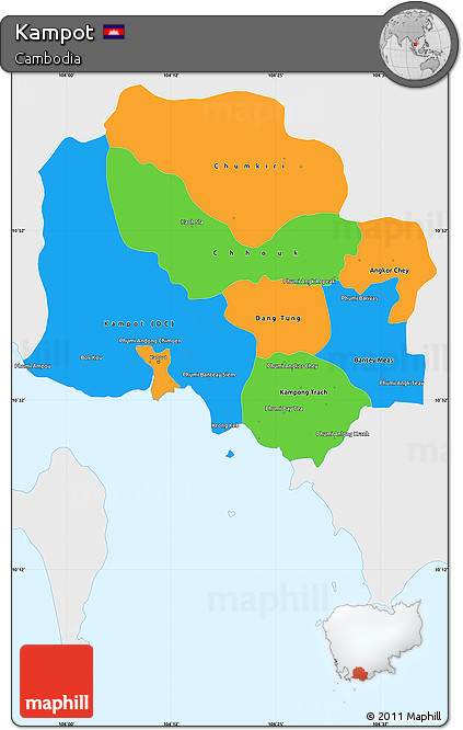 Political Simple Map of Kampot, single color outside