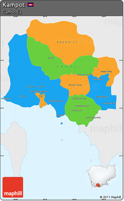 Political Simple Map of Kampot, single color outside