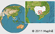 Satellite Location Map of Khsach Kandal, highlighted country, highlighted parent region