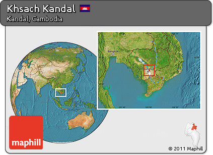 Satellite Location Map of Khsach Kandal, highlighted parent region