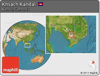 Satellite Location Map of Khsach Kandal, highlighted parent region