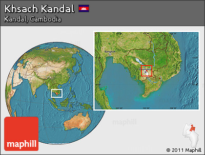 Satellite Location Map of Khsach Kandal, highlighted parent region