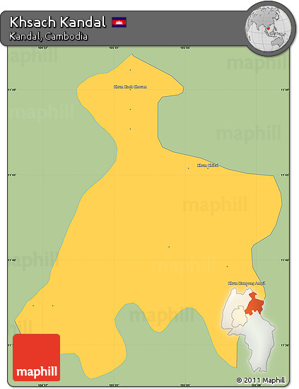 Savanna Style Simple Map of Khsach Kandal, single color outside