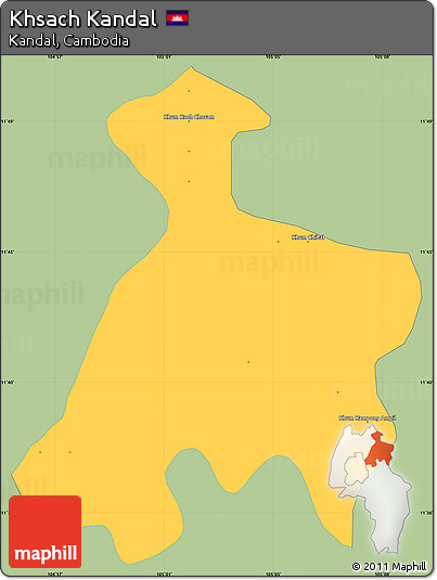 Savanna Style Simple Map of Khsach Kandal, single color outside