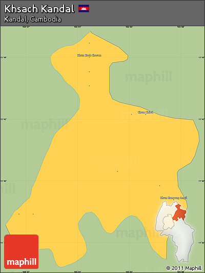 Savanna Style Simple Map of Khsach Kandal, single color outside