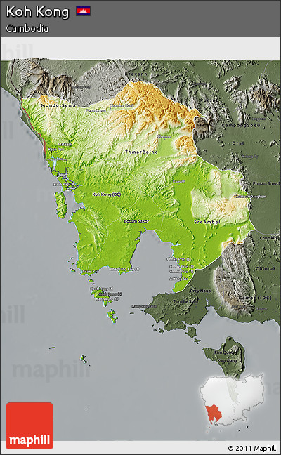 Physical 3D Map of Koh Kong, darken, semi-desaturated