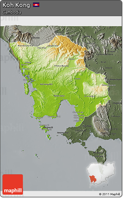 Physical 3D Map of Koh Kong, darken, semi-desaturated