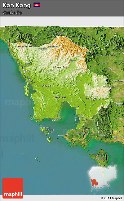 Physical 3D Map of Koh Kong, satellite outside